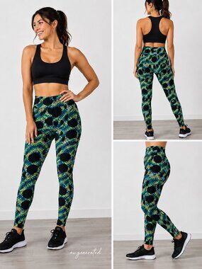 NWOT LuLaRoe Black & Green Geometric High-Waist Leggings One Size